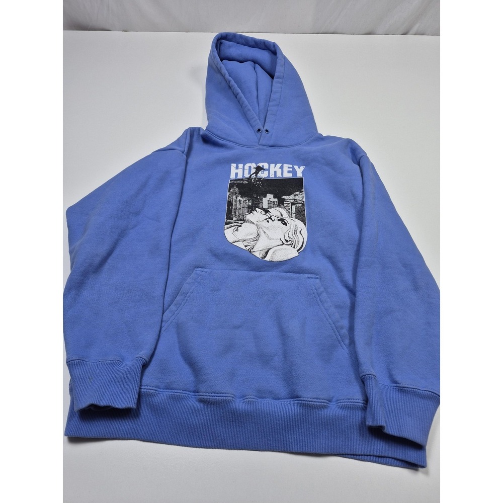 Hockey Hoodie Mens Medium Blue Fleece Pullover Graphic Kangaroo Pocket Skate